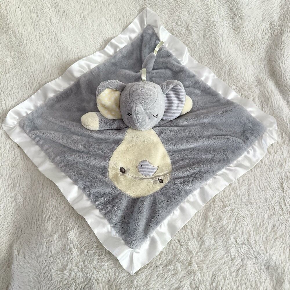 Douglas Baby Gray Elephant Security Lovey Blanket White Satin Edge Soother